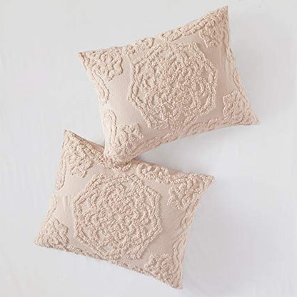 Madison Park Laetitia Lightweight 100% Cotton Quilt Set, Breathable Chenille Tufted, Shabby Chic Boho Medallion Design, Sham, Floral Blush w/ Tassels, Full/Queen (90 in x 90 in) 3 Piece | Lightweight Bedding Set, Shabby Chic, Boho, Medallion, Floral, Mach