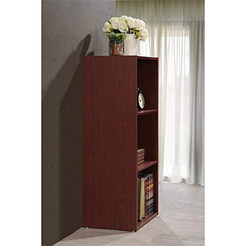 Hodedah 3-Shelf Bookcase in Mahogany - color: Mahogany, size: 3-Shelf