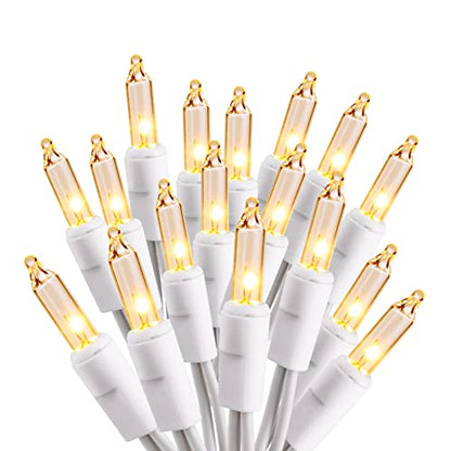 ODEETRONIC Incandescent Christmas Lights, 21.63ft 100 Count Clear Christmas Mini Lights Connectable, 120V UL Certified Indoor Warm White String Lights for Bedroom Party Patio Outside Decor, White Wire | Waterproof; UL certified connectable plug in; Warm w