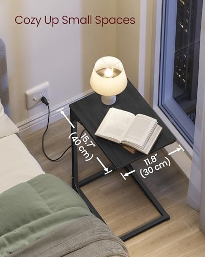 VASAGLE C-Shaped Side Table with Charging Station, 2 USB Ports and Outlets | End Table, C Table for Couch, Sofa, Adjustable Feet, for Bedroom, Living Room, Gray Oak, BARNET Collection ULET362G01 - color: Gray Oak