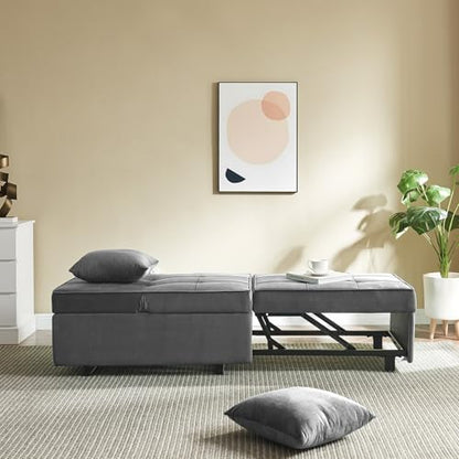 Convertible Sofa Bed 4-in-1 Pull Out Couch, Ottoman Bed Sleeper, Light Grey | Velvet Love seat Couch Sleeper Chair Bed with USB Ports, 5 Adjustable Backrest and Pillow for Living Room Apartment Office - color: Light Grey