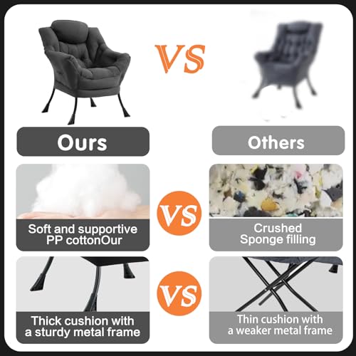 Lazy Chair, Comfy Reading Accent Chair for Bedroom, Darkgrey | Comfy Bedroom Accent Chair with Washable Removable Cover and extra throw pillowfor Living Room Dorm - color: Darkgrey-single