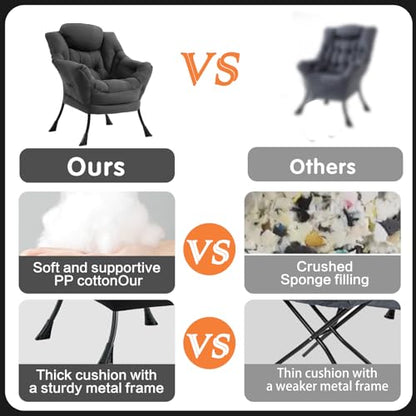 Lazy Chair, Comfy Reading Accent Chair for Bedroom, Darkgrey | Comfy Bedroom Accent Chair with Washable Removable Cover and extra throw pillowfor Living Room Dorm - color: Darkgrey-single
