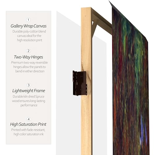 Red Lantern Double Sided Works of Monet Canvas Folding Screen - Lilies/Garden at Giverny, 6 ft. Tall - color: Lilies/Garden at Giverny, size: 6 Foot Tall - 4 Panel