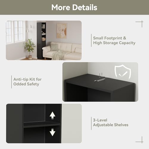 ARTETHYS Tall Narrow Free Standing Bathroom Storage Cabinet Set of 2, Black | 3-Level Adjustable Shelves, Home - Space Saver for Living Room Kitchen, 3 Drawers - color: Black Set of 2