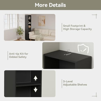 ARTETHYS Tall Narrow Free Standing Bathroom Storage Cabinet Set of 2, Black | 3-Level Adjustable Shelves, Home - Space Saver for Living Room Kitchen, 3 Drawers - color: Black Set of 2