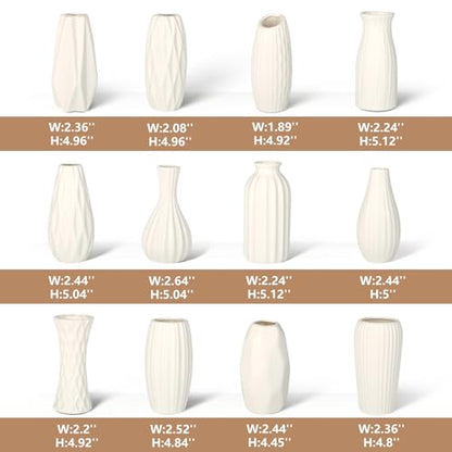 BEAHOT Ceramic Bud Vase Set of 12 - Glossy White Bud Vases: Unique Glazed Mini White Centerpiece for Flowers, Weddings, DIY Floral Decor - Boho & Modern Home Table Styling, Gift Ready - size: 12pack Glazed White