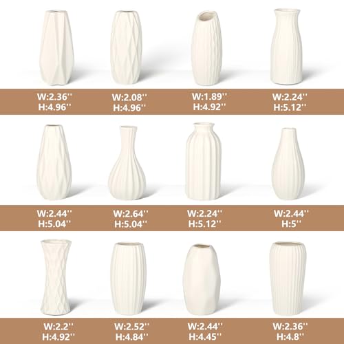 BEAHOT Ceramic Bud Vase Set of 12 - Glossy White Bud Vases: Unique Glazed Mini White Centerpiece for Flowers, Weddings, DIY Floral Decor - Boho & Modern Home Table Styling, Gift Ready - size: 12pack Glazed White