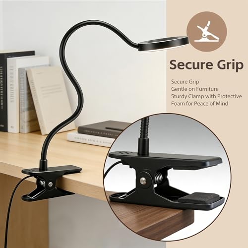 Sunny Power LED Clip On Book Light Eye-Care Bedside Reading Light for Kids | 3 Color Modes,10 Brightness Levels Flexible Arm Night Light,USB Powered Books in Bed, Table Lamp for Home Office Dorm