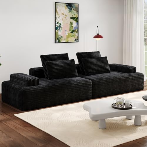 106" Boneless Couches for Living Room, Modular Sectional Sofa, L-Shape Sofa Couches,Cloud Couch Sectional, Comfy Corduroy Sofa, with Deep Seat, No Assembly Required (Black, Loveseat) - color: Black, size: Loveseat