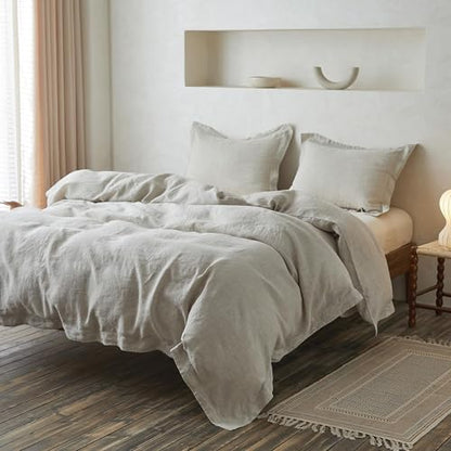 Simple&Opulence 100% Linen Duvet Cover Set with Crossed Embroidery Washed - 3 Pieces (1 Duvet Cover with 2 Pillow Shams) Soft Breathable Farmhouse - Linen, Queen Size - color: Crossed-linen, size: Queen