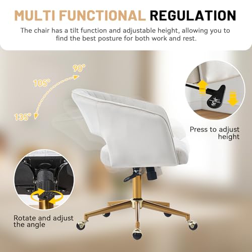 Home Office Desk Chair, Vanity Chair with Back 360 Swivel Armchair and Gold Base, Velvet Criss Cross Chair with Wheels for Vanity Home Office, Living Room, Bedroom and Study (Beige) - color: Beige