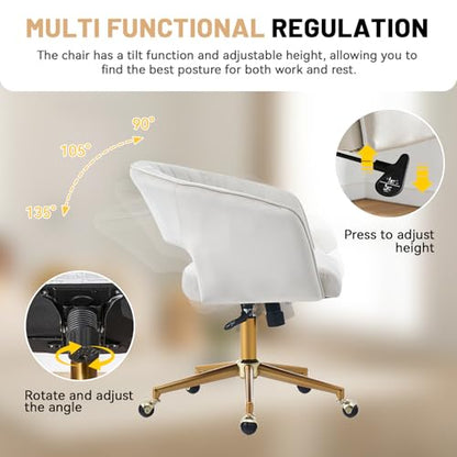 Home Office Desk Chair, Vanity Chair with Back 360 Swivel Armchair and Gold Base, Velvet Criss Cross Chair with Wheels for Vanity Home Office, Living Room, Bedroom and Study (Beige) - color: Beige