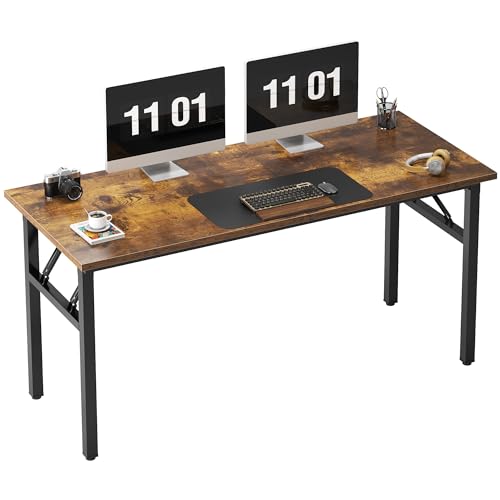 Need Computer Desk Office Desk 55 inches Folding Table Computer Table Workstation No Install Needed, Rustic Brown - color: Rustic Brown, size: 55 inches