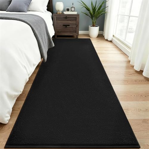 Vasofe Black Runner Rug, 2x8 Long Non Slip Hallway Rug, Bedroom Runner Rugs | Indoor Thickened Memory Foam Bedside Rug for Dorm Kids Boys Room, Washable Medium Pile Soft Carpets for Entrance Hall - color: Black, size: 2' x 8' (Rectangular)