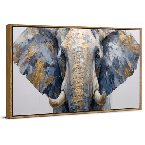 Gray and Gold Elephant Wall Decor Brown Framed African Elephant Canvas Wall Art for Living Room Grassland Animal Painting Minimalist Textured Wildlife Picture Modern Artwork Bedroom Decorations 20x40 - color: Elephant, size: 20"L x 40"W