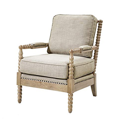 Madison Park Donohue Mid-Century Modern Accent Chairs for Living Room with Nailhead Trim, Solid Wood, Oakwood Finish, Upholstered Seat, Lounge for Reading Bedroom Furniture, Light Grey - color: Light Grey