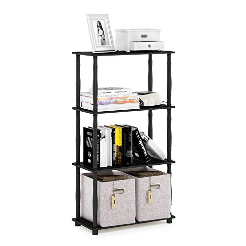Furinno TURN-N-TUBE Storage Shelves, 4-Tier Book Shelf, Corner Shelf, Toolless Open Shelves, Classic Tubes, for Organization and Storage, Living Room, Home Office, Americano - color: Americano/Black, size: 4-Tier Classic Tube