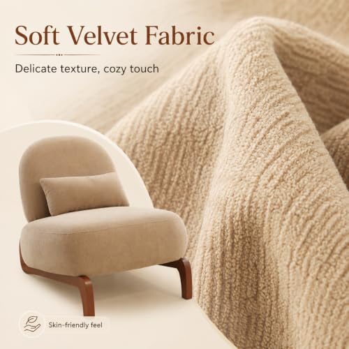 Modern Velvet Armless Accent Chair with Solid Wood Legs, Upholstered Single Lounge Chair, Comfy Reading Chair for Living Room, Bedroom & Reading Nook (Camel + Fabric, 1 Pack, Solid Wood) - color: Camel + Fabric, size: 1 Pack
