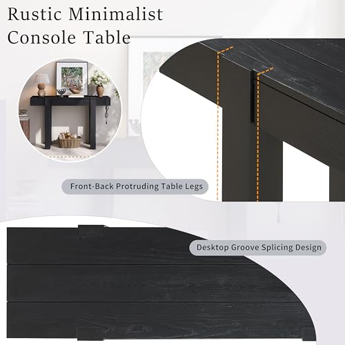 Rustic Console Table with Hidden Drawer, Wooden Sofa Table Behind Couch | Side Power Outlet,for Entryways, Living Room, Foyer, Black - color: Black