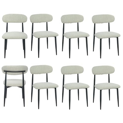 FREKEN Modern Upholstered Dining Chairs Set of 8, Mid-Century Metal Frame Linen Fabric Side Chair for Kitchen Dining Room, 350lbs Capacity, Beige - color: Beige - Black Legs, size: Set of 8
