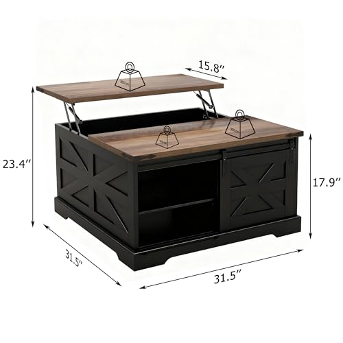 TaoHFE Black Lift Top Coffee Table with Storage,Rustic Black Farmhouse Coffee Table, Square Storage Compartment and Adjustable Shelves Coffee Tables for Living Room - color: Black
