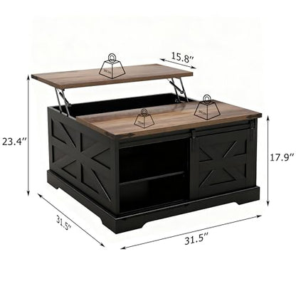 TaoHFE Black Lift Top Coffee Table with Storage,Rustic Black Farmhouse Coffee Table, Square Storage Compartment and Adjustable Shelves Coffee Tables for Living Room - color: Black