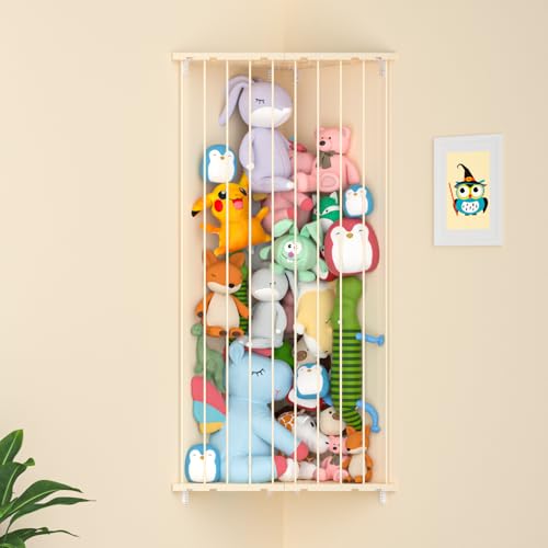 Stuffed Animal Storage Toy Organizer(Patented) - Large Corner Stuffed Animal Holder Length Adjustable - Wall Plush Storage for Nursery Playroom Bedroom Kids Room (Beige) - color: Beige, size: X-Large