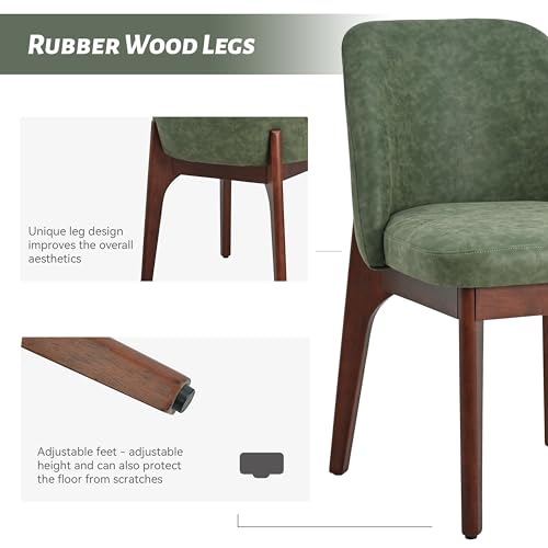 VKNOW Dining Chairs Set of 6, Faux Leather Wooden Kitchen Chairs, Green | Modern Upholstered Side Chair with Rubberwood Legs for Kitchen Dining Room Restaurant, No Wobble - color: Green, size: Set of 6
