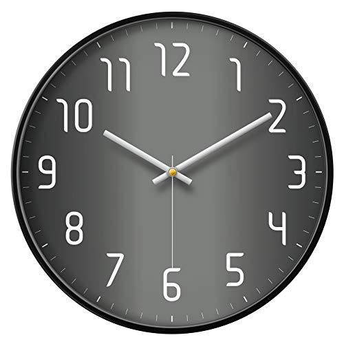 Silent Non-Ticking Analog Wall Clock, Gradient Black, 14'' | Battery Operated, Modern, Metal Frame & HD Tempered Glass, Decorative for Home & Office, Bedroom, Kitchen, Living Room - color: Gray, size: 14inch