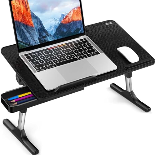Besign LT05 Adjustable Laptop Table, Lap Desk, Portable Standing Bed Desk, Foldable Sofa Breakfast Tray, Notebook Computer Stand for Reading and Writing, Medium Size, Black - color: Black