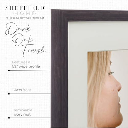 Sheffield Home 9 Piece Gallery Wall Frame Set, 11x14 Inch, Dark Oak - color: Dark Oak, size: 11x14 Inch