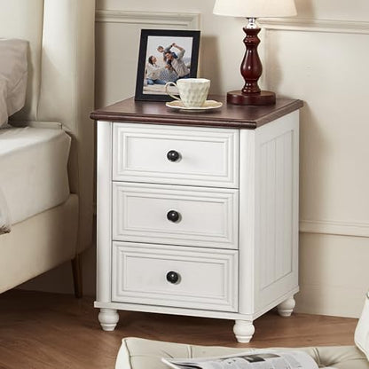 RWYHG 18" Night Stand with 3 Drawers, Farmhouse Modern Nightstand | White Bedside Table, Open Storage Shelf, Solid Wood Legs, Bed Side End Tables for Bedroom Living Room - color: Elegant White, style: 3 Drawers