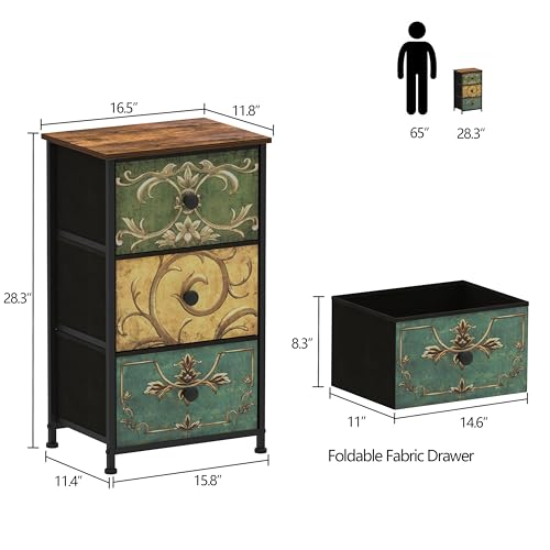 Small Dresser for Bedroom with Retro Flower Narrow Drawers Slim Chest of Drawers Skinny Nightstand Sofa End Table for Living Room Entryway Closet Storage (Multi, 3 Drawers) - size: 11.8"D x 15.8"W x 29.1"H (3 Drawers)