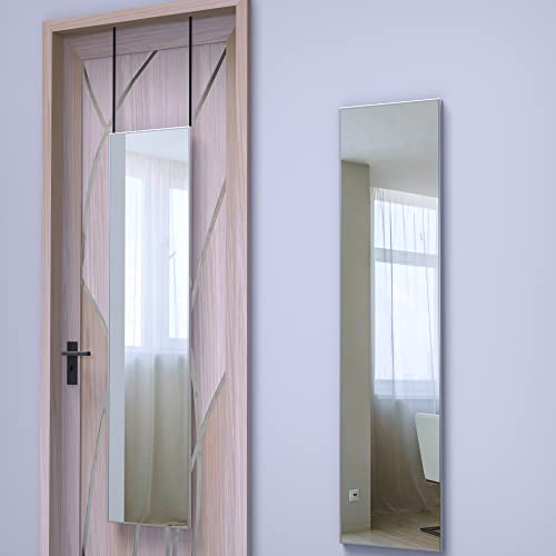 ANYHI 47"x12" Full Length Mirror Over the Door Hang or Wall Mounted, Silver | Aluminum Alloy Frame, 2 Hooks, HD Glass, Easy Install, Full Body Mirrors for Bedroom, Living Room, Entryway, Dressing Room - color: Silver, size: 47"L x 12"W