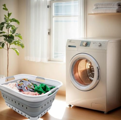 SAMMART 42L (11 gallon) Collapsible Plastic Laundry Basket - Foldable Pop Up Storage Container/Organizer - Space Saving Hamper/Basket (1, White/Grey) - color: White/Grey