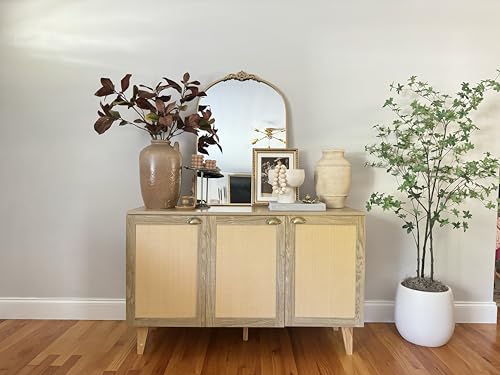 PHI VILLA 3 Door Rattan Cabinet, Buffet Sideboard Cabinets | Rattan Buffet Storage Cabinet Sideboard with 3 Wide Doors, Oversized Nightstands, Chest of Drawers for Entryway, Living Room - color: Rattan 1