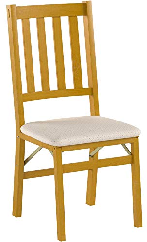 MECO Stakmore Arts and Craft Wooden Folding Chairs with Padded Seats, Set of 2 - No Assembly Foldable Dining Chairs, Steel Folding Mechanism, Upholstered Cushion, Space-Saving, Oak Frame - color: Oak