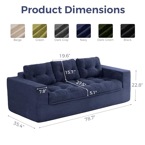 MAXYOYO 79" Boneless Sofa Couch, Cloud Couch Floor Loveseat for Small Space with Pillows, Tufted Floor Sofa with Layered Cushion for Apartment & Lounge, No Assembly Required, Navy - color: Puffinest Style Navy, size: 79" Loveseat