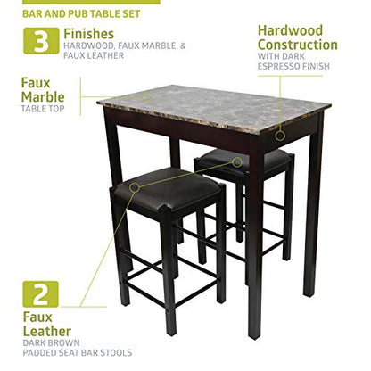 Pearington Remington High Top Counter Height Bar and Pub Table Set with 2 Chairs, Dark Espresso - color: Dark Espresso