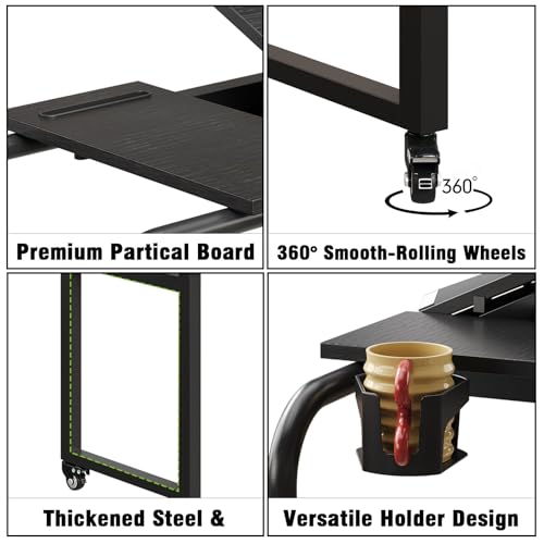 GiftGo Overbed Table with Wheels Rolling Laptop Desk Cart Over Recliner Wheelchair Table Adjustable for Hospital and Home Use Over The Bed Table with Storage Drawer and Cup Holder (Black) - color: Black