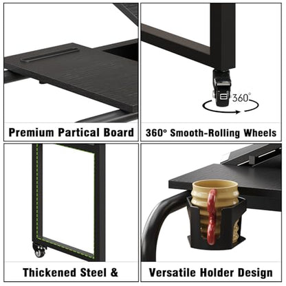 GiftGo Overbed Table with Wheels Rolling Laptop Desk Cart Over Recliner Wheelchair Table Adjustable for Hospital and Home Use Over The Bed Table with Storage Drawer and Cup Holder (Black) - color: Black