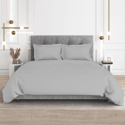 CharlottelyHues 1 Piece Duvet Cover- 100% Egyptian Cotton Breathable, Soft Duvet Cover with Zipper & Corner Ties Quilt Cover Sateen Weave Durable Duvet - Queen (Silver) - color: Silver, size: 1 Pc Duvet - Queen / Full