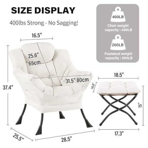 Lazy Chair with Ottoman, Comfy Reading Accent Chair, Beige | Foldable Footrest, Padded Seat and Backrest, Side Pocket for Lounging in Living Rooms, Bedrooms, Dorms and Small Spaces - color: Peach Skin Beige