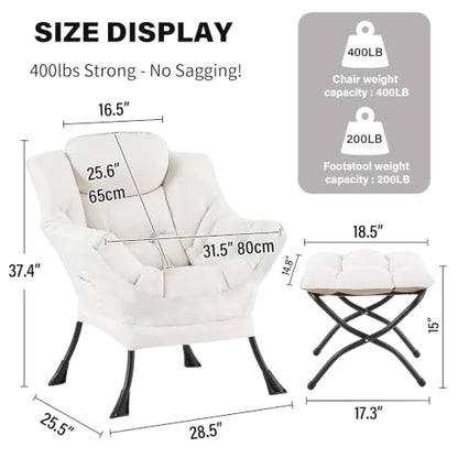 Lazy Chair with Ottoman, Comfy Reading Accent Chair, Beige | Foldable Footrest, Padded Seat and Backrest, Side Pocket for Lounging in Living Rooms, Bedrooms, Dorms and Small Spaces - color: Peach Skin Beige