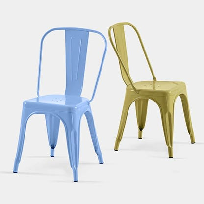 AC Pacific 18 Inch Seat Height Industrial Metal Dining Chairs, Stackable Kitchen or Bar Seat, Durable Modern Design, Versatile Accent Furniture, Set of 2, Yellow and Baby Blue - color: Yellow and Baby Blue, size: Set of 2