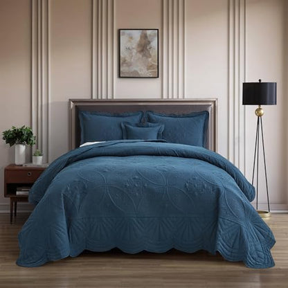 DaisyHuang Bedspread - Full Size Bedding Cover - Modern & Contemporary Coverlet Set, Real Stitching, Reversible, Lightweight, 5 Piece, Navy - color: Navy, size: Full(96"x110")