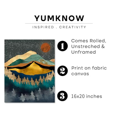 YUMKNOW Boho Mountain Wall Decor - Unframed 16x20, Bedroom Pictures, Abstract Office Gifts, Posters for Room Aesthetic, Teal Bathroom Decorations, Mid Century Modern Nature Wall Art for Living Room, - size: 16"L x 20"W