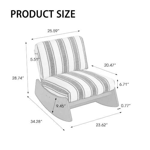 Armless Rocking Chair, Upholstered Lounge Chair, Navy Stripe | Comyf Chenill, Curved Solid Wood Base, for Living Room, Bedroom - color: Dark Blue Stripe