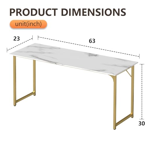 BestOffice Computer Desk,Home Office Desk, Modern Simple Style for Home Office Study Writing (Gold, 63 Inch) - color: Gold, size: 63 Inch